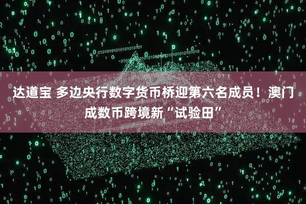 达道宝 多边央行数字货币桥迎第六名成员！澳门成数币跨境新“试验田”
