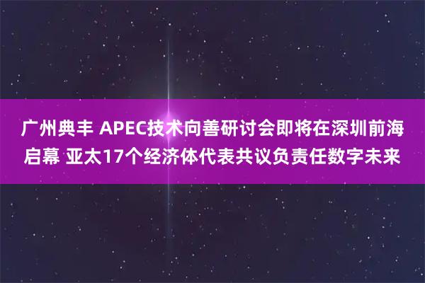 广州典丰 APEC技术向善研讨会即将在深圳前海启幕 亚太17个经济体代表共议负责任数字未来